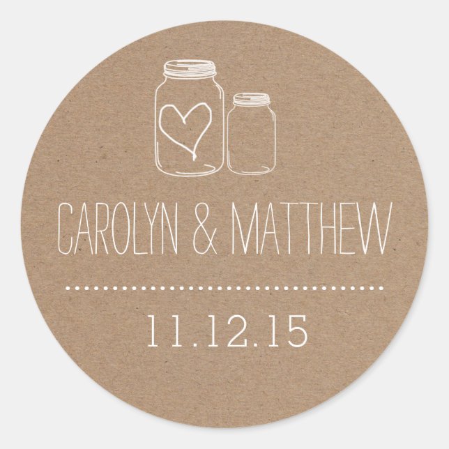 Rustic Mason Jar| Heart Wedding Favour Sticker2 Classic Round Sticker (Front)