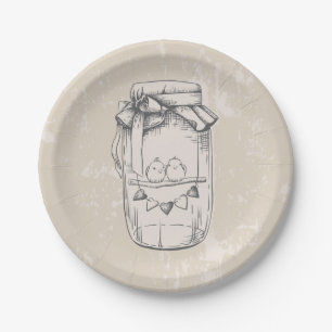 Rustic Mason Jar Hearts Tan Brown Wedding Paper Plate