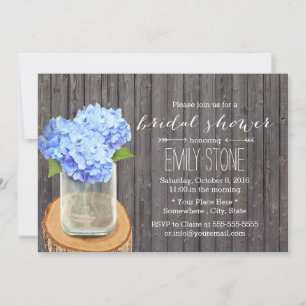 Rustic Mason Jar Hydrange Barn Wood Bridal Shower Invitation