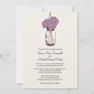 Rustic Mason Jar Hydrangeas Wedding Invitation