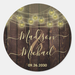 Rustic Mason Jar Lantern Wedding Classic Round Sticker