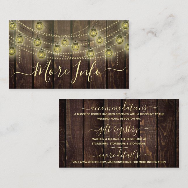 Rustic Mason Jar Lantern Wedding Details Enclosure Card (Front/Back)