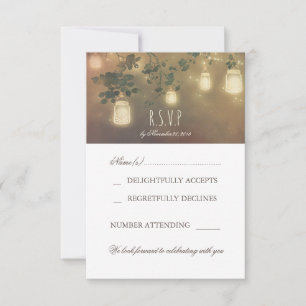 Rustic Mason Jar Light Branches Wedding RSVP Cards
