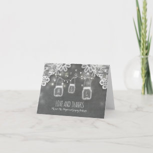 Rustic Mason Jar Lights and Lace Wedding Thank You Card