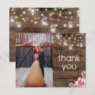 Rustic Mason Jar Lights Floral Photo Thank You Invitation