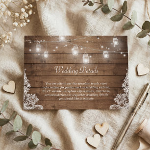Rustic Mason Jar Lights Lace Wedding Details Info Enclosure Card