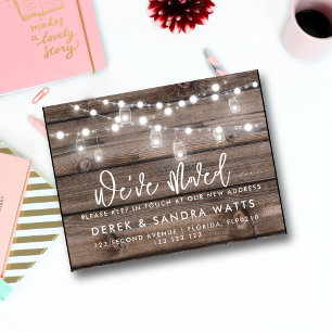 Rustic Mason Jar Lights New Address we've moved Announcement Postcard
