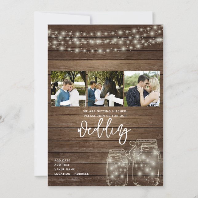 Rustic Mason Jar Lights Photo Collage Wedding Invitation (Front)