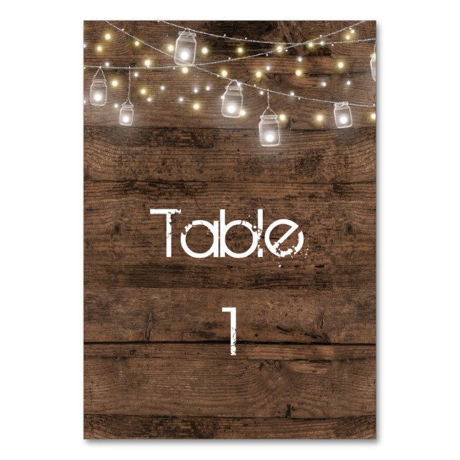 Rustic Mason Jar Lights Trendy Modern Table Number (Front)