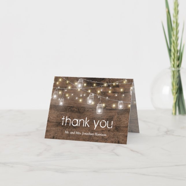 Rustic Mason Jar Lights Vintage Thank You Card (Front)
