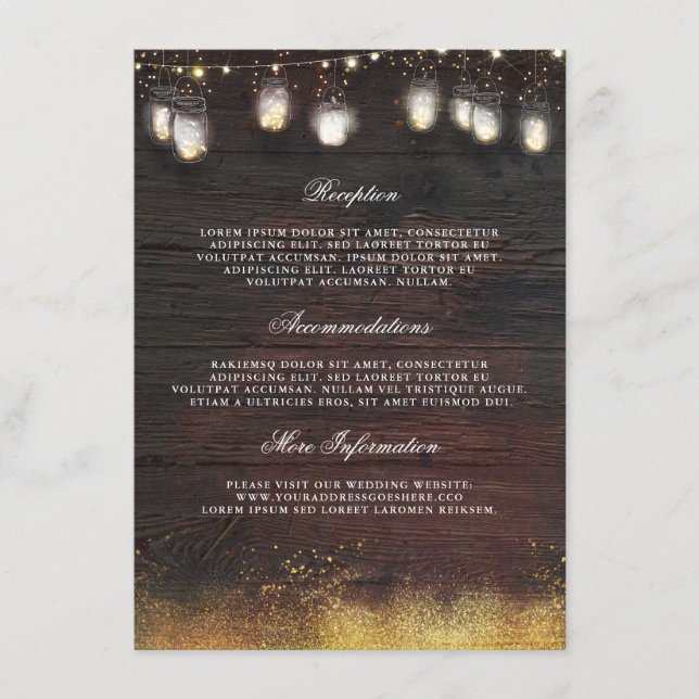 Rustic Mason Jar Lights Wedding Information Guest Enclosure Card (Front)