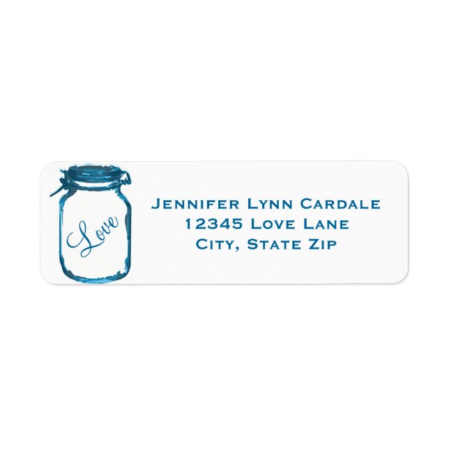 Rustic Mason Jar Love Teal Wedding Address Labels (Front)