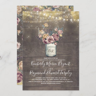 Rustic Mason Jar Mauve and Gold Engagement Party Invitation