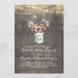 Rustic Mason Jar Mauve and Gold Rehearsal Dinner Invitation