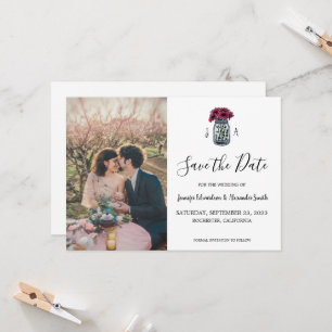 Rustic Mason jar monogram photo Save the Date Invitation