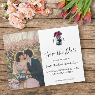 Rustic Mason jar monogram photo Save the Date Magnetic Invitation