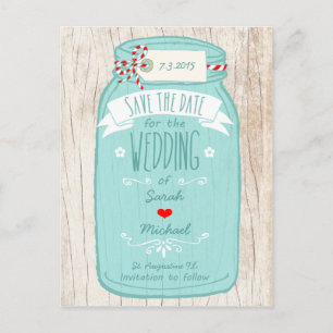 Rustic Mason Jar on Bark Illustrated Wedding Announcement Postcard