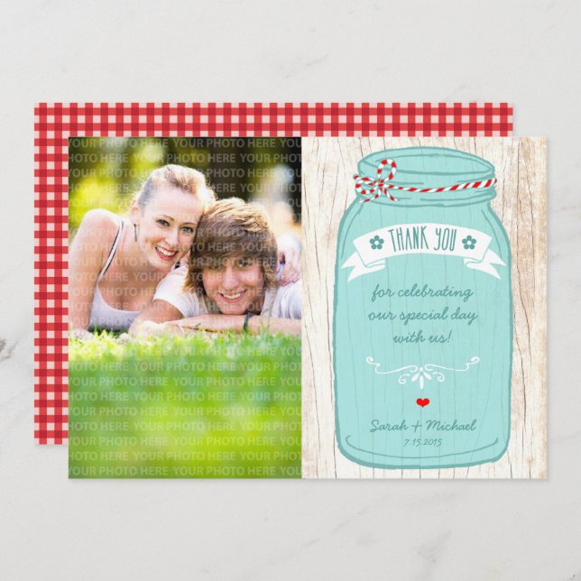 Rustic Mason Jar on Bark Illustrated Wedding Invitation (Front/Back)