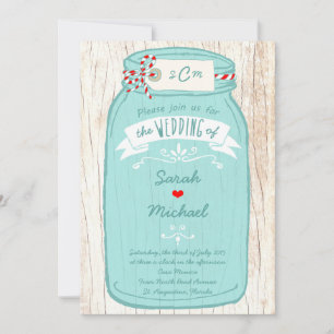 Rustic Mason Jar on Bark Illustrated Wedding Invitation