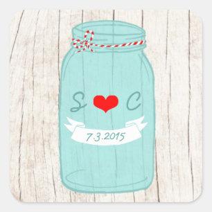 Rustic Mason Jar on Bark Illustrated Wedding Square Sticker