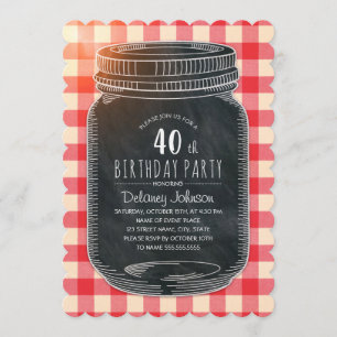Rustic Mason Jar Picnic 40th Birthday Party Invitation