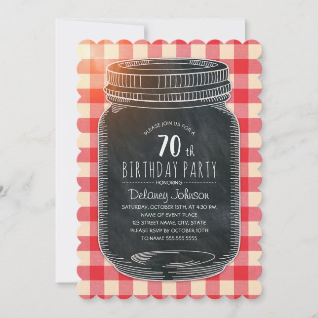 Rustic Mason Jar Picnic 70th Birthday Party Invitation (Front)
