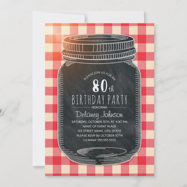 Rustic Mason Jar Picnic 80th Birthday Party Invitation (Front)