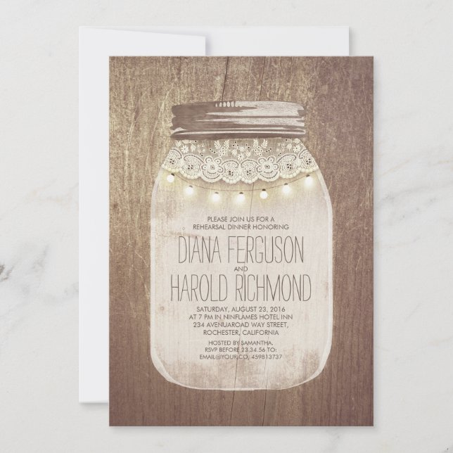 Rustic Mason Jar Rehearsal Dinner Invitation (Front)