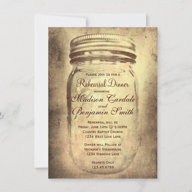 Rustic Mason Jar Rehearsal Dinner Invitations (Front)