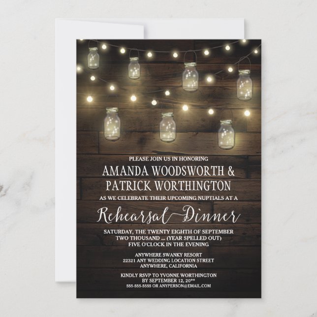 Rustic Mason Jar Rehearsal Dinner Invitations (Front)