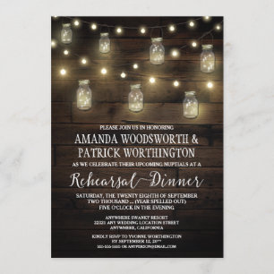 Rustic Mason Jar Rehearsal Dinner Invitations