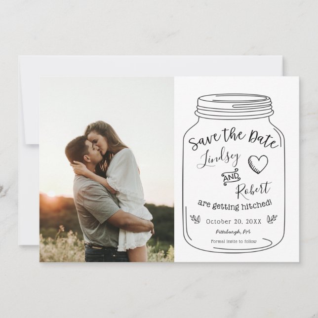 Rustic Mason Jar Save the Date with Photo Invitation (Front)