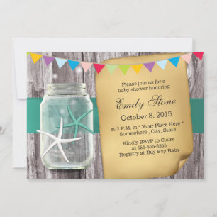 Rustic Mason Jar & Starfish Baby Shower Invitation