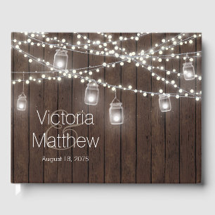 Rustic Mason Jar String Light Wedding Guest Book