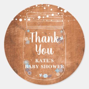Rustic Mason Jar String Lights Baby Shower Classic Round Sticker