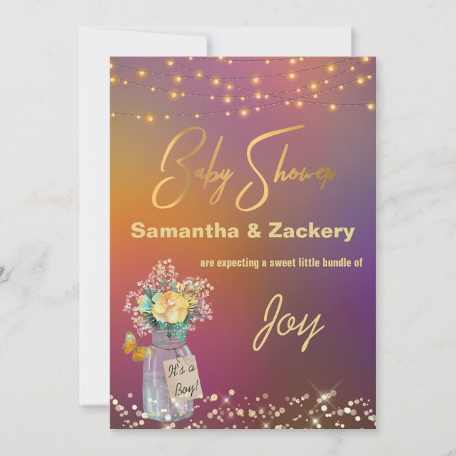 *~* Rustic Mason Jar String Lights Baby Shower Invitation (Front)