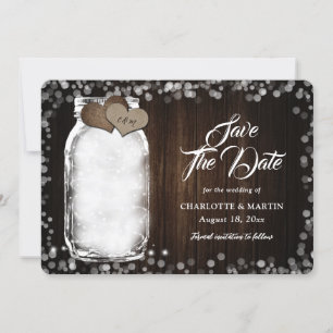 Rustic Mason Jar String Lights Barn Wood Wedding Save The Date