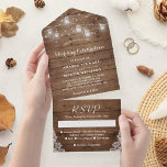 Rustic Mason Jar String Lights Country Wedding All In One Invitation<br><div class="desc">Add a touch of rustic charm to your country wedding with this Rustic Mason Jar String Lights All In One Wedding Invitation. This beautiful invitation features a rustic mason jar design with string lights and flowers, perfect for setting the tone for your country wedding. The detachable RSVP card makes it...</div>