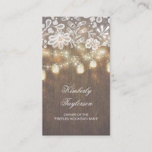 Rustic Mason Jar String Lights Lace Wood Barn Business Card
