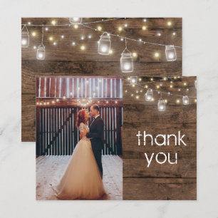 Rustic Mason Jar String Lights Photo Thank You Invitation