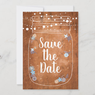Rustic Mason Jar String Lights Save the Date Invitation