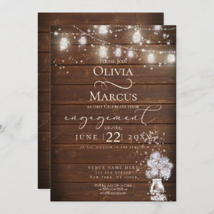 Rustic Mason Jar String Lights theBarefootBride™ Invitation