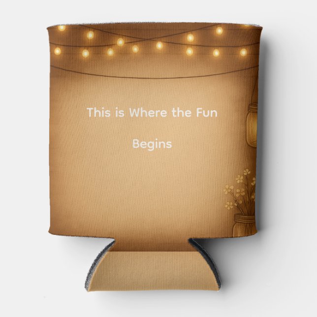 Rustic Mason Jar & String Lights Wedding Can Coole Can Cooler (Front)