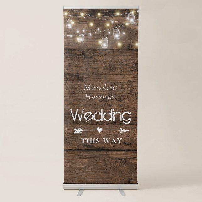 Rustic Mason Jar String Lights Wedding Directional Retractable Banner (Front)