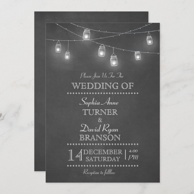 Rustic Mason Jar String Lights Wedding Invitation (Front/Back)