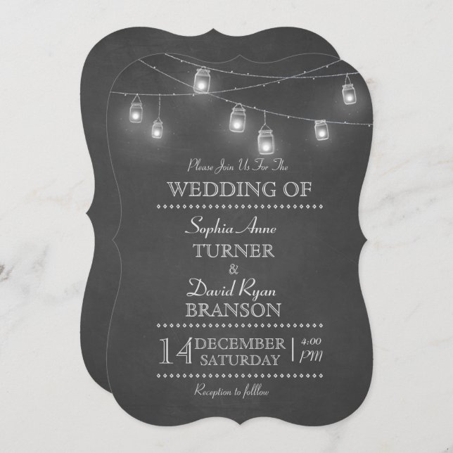 Rustic Mason Jar String Lights Wedding Invitations (Front/Back)