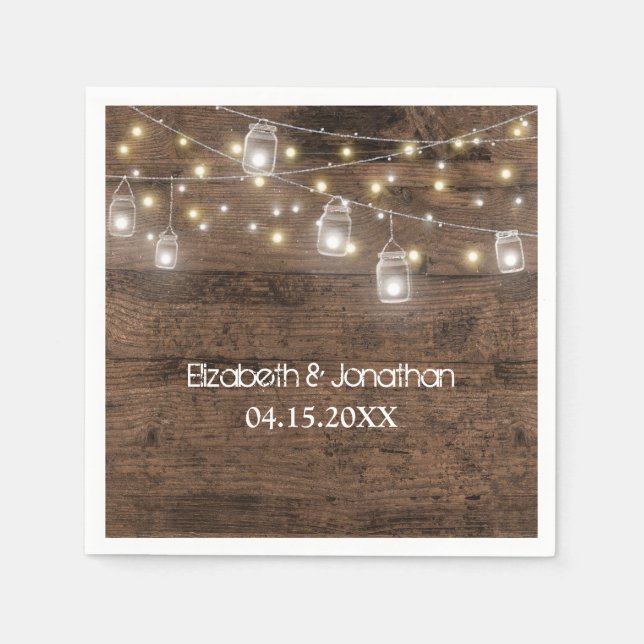 Rustic Mason Jar String Lights Wedding Napkin (Front)