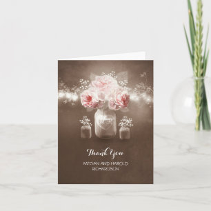 Rustic Mason Jar String Lights Wedding Thank You Card