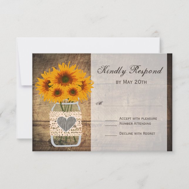 Rustic Mason Jar Sunflower RSVP Cards (Front)