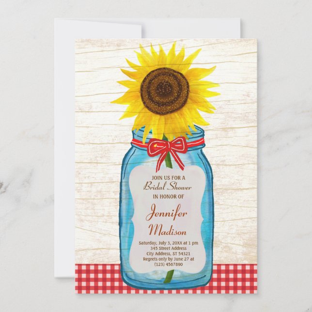 Rustic Mason Jar & Sunflower Save the Date (Front)